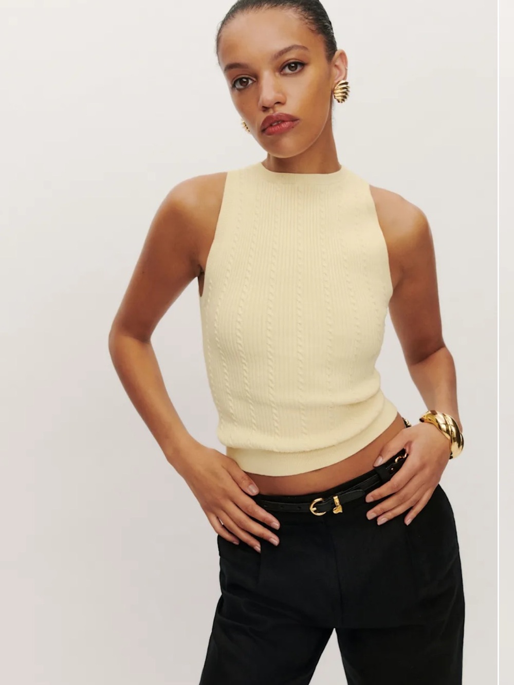 Reformation Serena Cable Sweater Tank Yellow - Size S